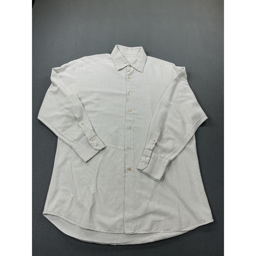 Ermenegildo Zegna Shirt Mens 16 Gray Stripe Soft Spread Collar Long Sleeve‎